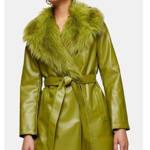 Topshop Sienna Faux Leather & Faux Fur Penny Lane Coat Size 8